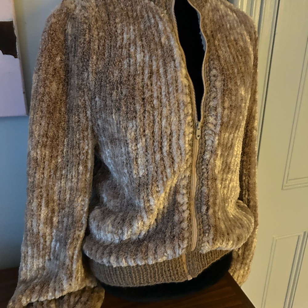 Vintage GLAM 80s Chenille Champagne Zip-Up Jacket